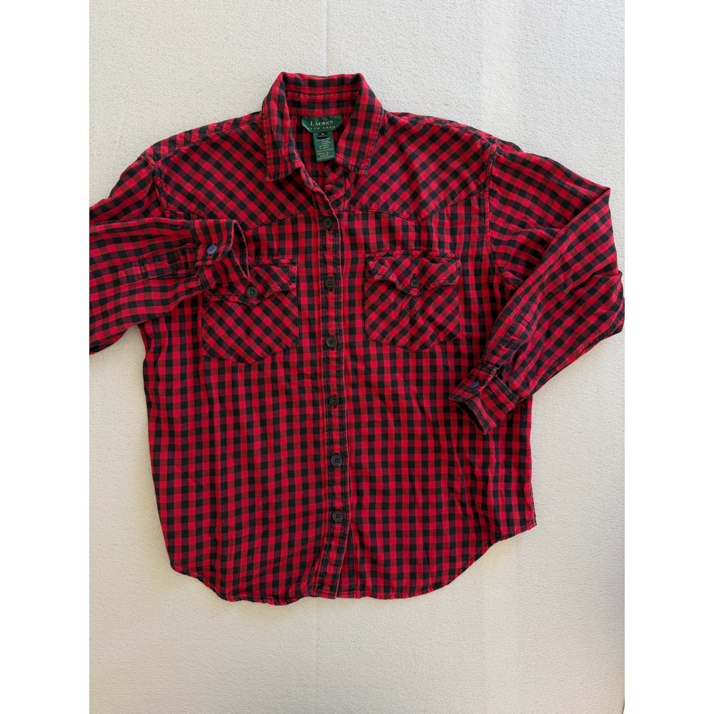 Lauren Ralph Lauren Red Black Buffalo Plaid Western Button Down Shirt Women 6